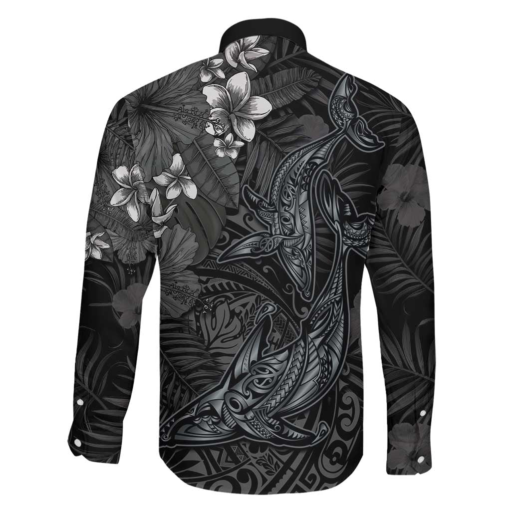 Hawaiian Tropical Plants and Tribal Whales Family Matching Tank Maxi Dress and Hawaiian Shirt Polynesian Art Tattoo Grayscale LT03 - Polynesian Pride