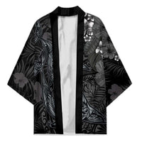 Hawaiian Tropical Plants and Tribal Whales Kimono Polynesian Art Tattoo Grayscale