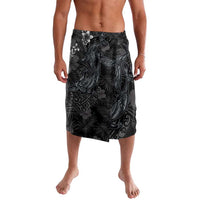 Hawaiian Tropical Plants and Tribal Whales Lavalava Polynesian Art Tattoo Grayscale