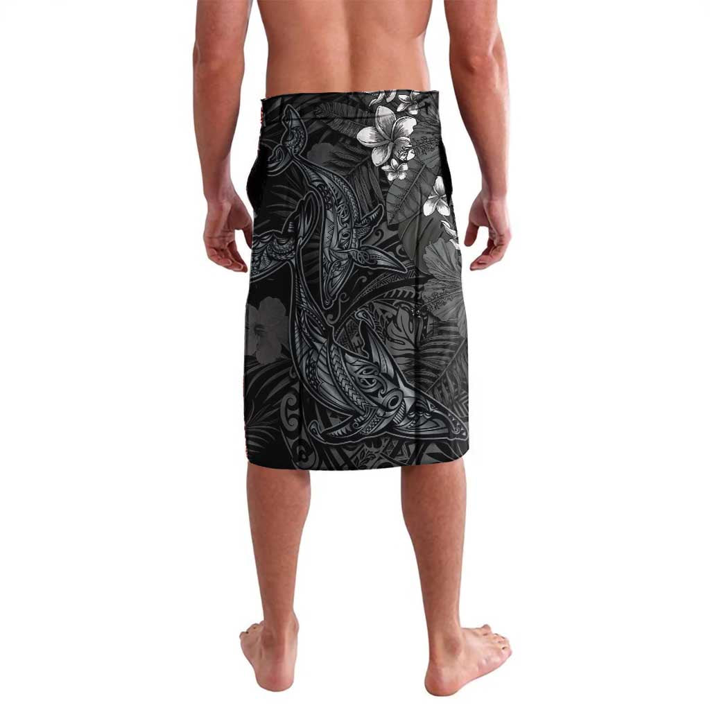 Hawaiian Tropical Plants and Tribal Whales Lavalava Polynesian Art Tattoo Grayscale
