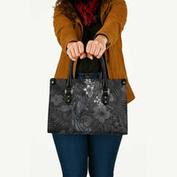 Hawaiian Tropical Plants and Tribal Whales Leather Bag Polynesian Art Tattoo Grayscale