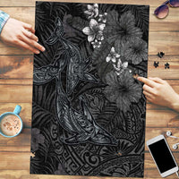 Hawaiian Tropical Plants and Tribal Whales Puzzle Polynesian Art Tattoo Grayscale