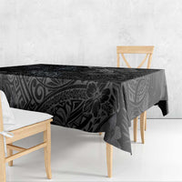 Hawaiian Tropical Plants and Tribal Whales Tablecloth Polynesian Art Tattoo Grayscale