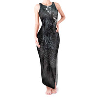 Hawaiian Tropical Plants and Tribal Whales Tank Maxi Dress Polynesian Art Tattoo Grayscale