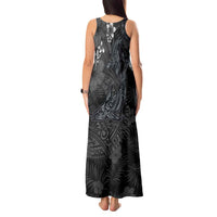 Hawaiian Tropical Plants and Tribal Whales Tank Maxi Dress Polynesian Art Tattoo Grayscale