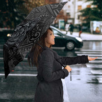 Hawaiian Tropical Plants and Tribal Whales Umbrella Polynesian Art Tattoo Grayscale