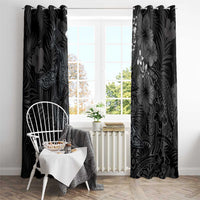 Hawaiian Tropical Plants and Tribal Whales Window Curtain Polynesian Art Tattoo Grayscale