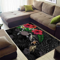 Hawaiian Tropical Plants and Turtles Area Rug Polynesian Art Motifs