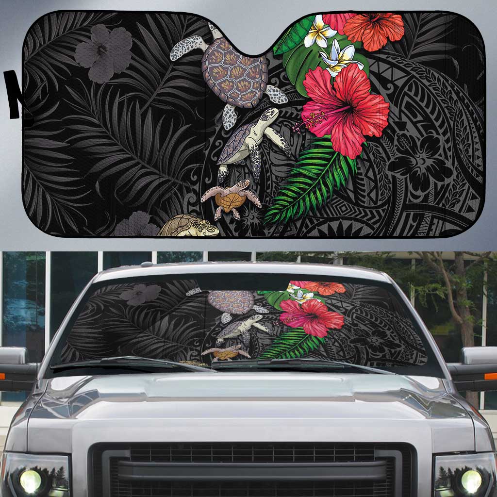 Hawaiian Tropical Plants and Turtles Auto Sun Shade Polynesian Art Motifs