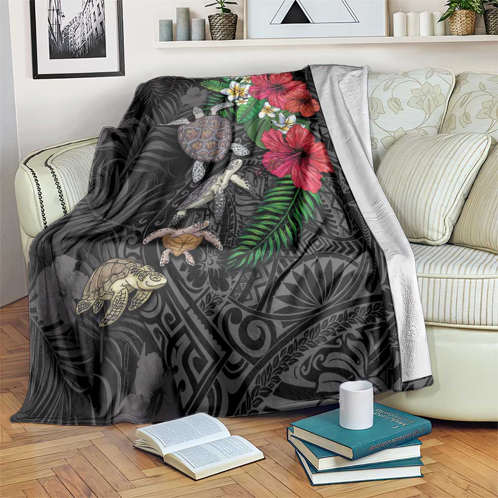 Hawaiian Tropical Plants and Turtles Blanket Polynesian Art Motifs