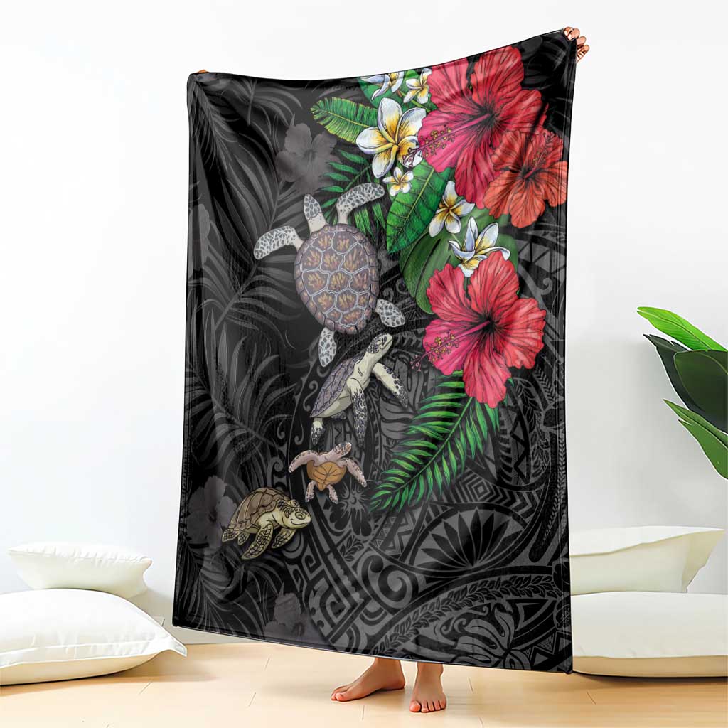 Hawaiian Tropical Plants and Turtles Blanket Polynesian Art Motifs
