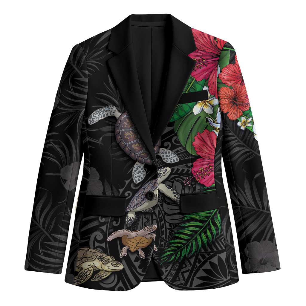 Hawaiian Tropical Plants and Turtles Blazer Polynesian Art Motifs
