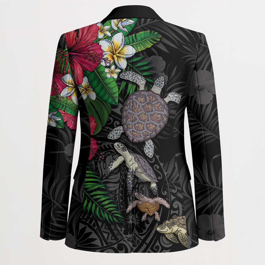 Hawaiian Tropical Plants and Turtles Blazer Polynesian Art Motifs