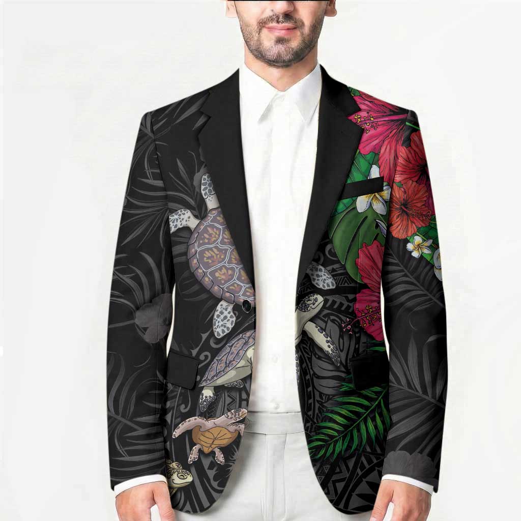 Hawaiian Tropical Plants and Turtles Blazer Polynesian Art Motifs