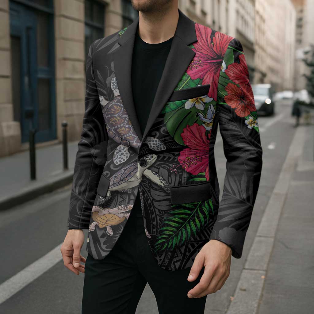 Hawaiian Tropical Plants and Turtles Blazer Polynesian Art Motifs