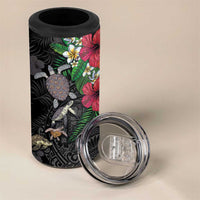 Hawaiian Tropical Plants and Turtles 4 in 1 Can Cooler Tumbler Polynesian Art Motifs