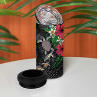 Hawaiian Tropical Plants and Turtles 4 in 1 Can Cooler Tumbler Polynesian Art Motifs