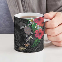 Hawaiian Tropical Plants and Turtles Ceramic Mug Polynesian Art Motifs