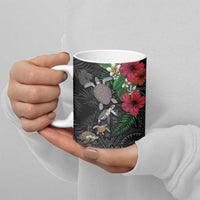 Hawaiian Tropical Plants and Turtles Ceramic Mug Polynesian Art Motifs