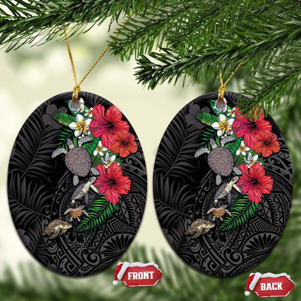 Hawaiian Tropical Plants and Turtles Ceramic Ornament Polynesian Art Motifs