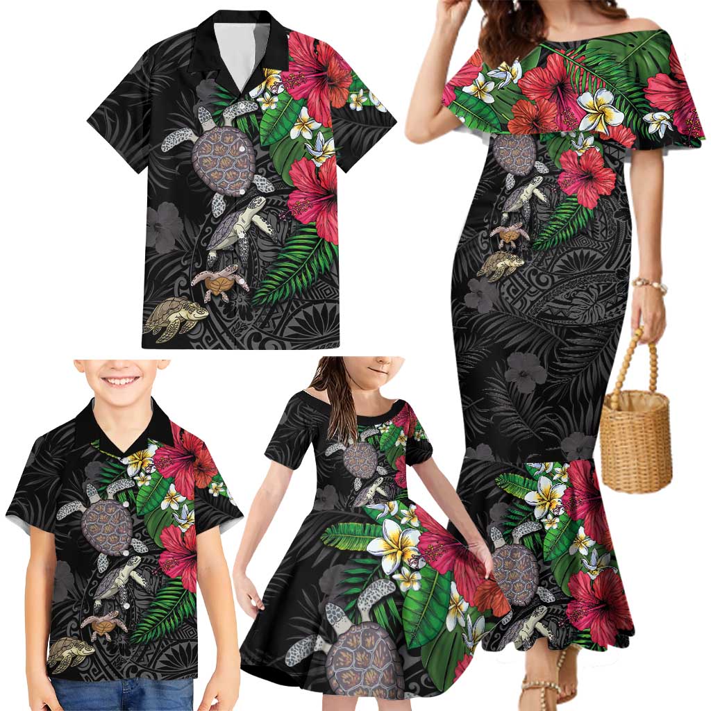 Hawaiian Tropical Plants and Turtles Family Matching Mermaid Dress and Hawaiian Shirt Polynesian Art Motifs LT03 - Polynesian Pride
