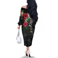 Hawaiian Tropical Plants and Turtles Family Matching Off The Shoulder Long Sleeve Dress and Hawaiian Shirt Polynesian Art Motifs LT03 - Polynesian Pride