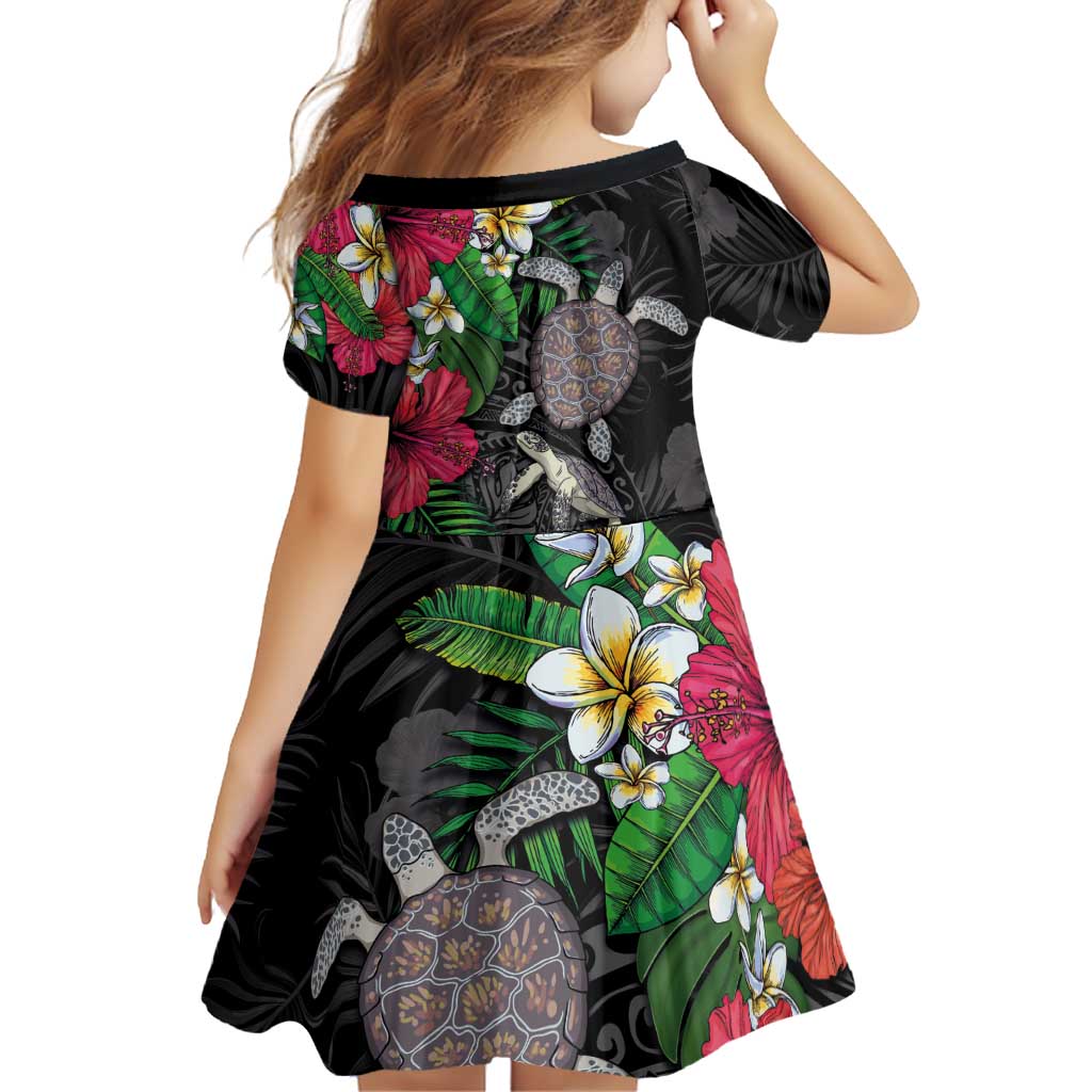 Hawaiian Tropical Plants and Turtles Family Matching Off Shoulder Short Dress and Hawaiian Shirt Polynesian Art Motifs LT03 - Polynesian Pride