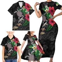 Hawaiian Tropical Plants and Turtles Family Matching Short Sleeve Bodycon Dress and Hawaiian Shirt Polynesian Art Motifs LT03 - Polynesian Pride