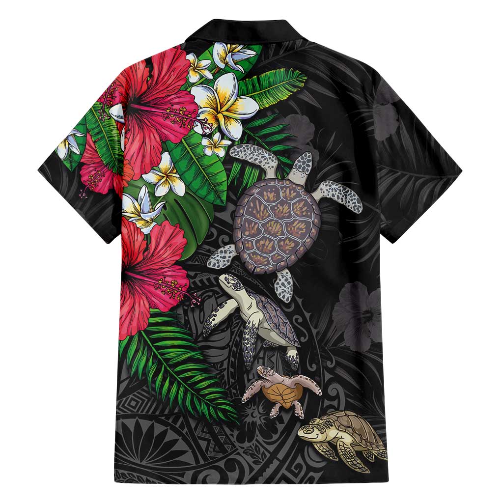 Hawaiian Tropical Plants and Turtles Family Matching Short Sleeve Bodycon Dress and Hawaiian Shirt Polynesian Art Motifs LT03 - Polynesian Pride