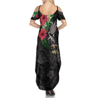 Hawaiian Tropical Plants and Turtles Family Matching Summer Maxi Dress and Hawaiian Shirt Polynesian Art Motifs LT03 - Polynesian Pride