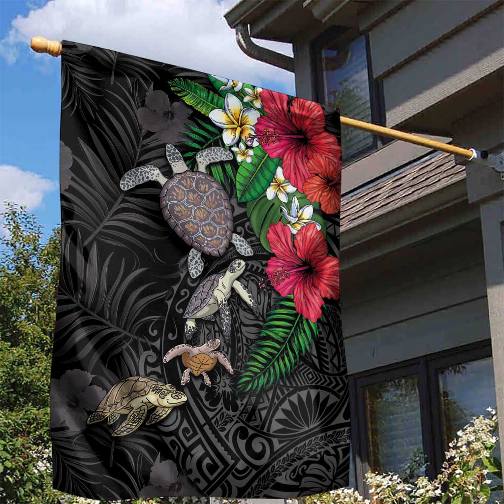 Hawaiian Tropical Plants and Turtles Garden Flag Polynesian Art Motifs
