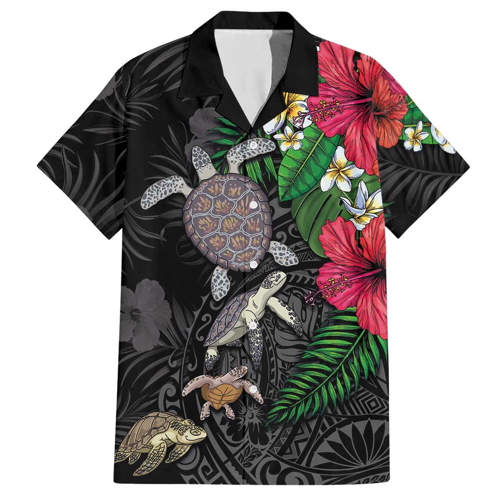 Hawaiian Tropical Plants and Turtles Hawaiian Shirt Polynesian Art Motifs
