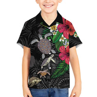 Hawaiian Tropical Plants and Turtles Hawaiian Shirt Polynesian Art Motifs