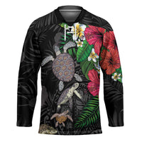 Hawaiian Tropical Plants and Turtles Hockey Jersey Polynesian Art Motifs