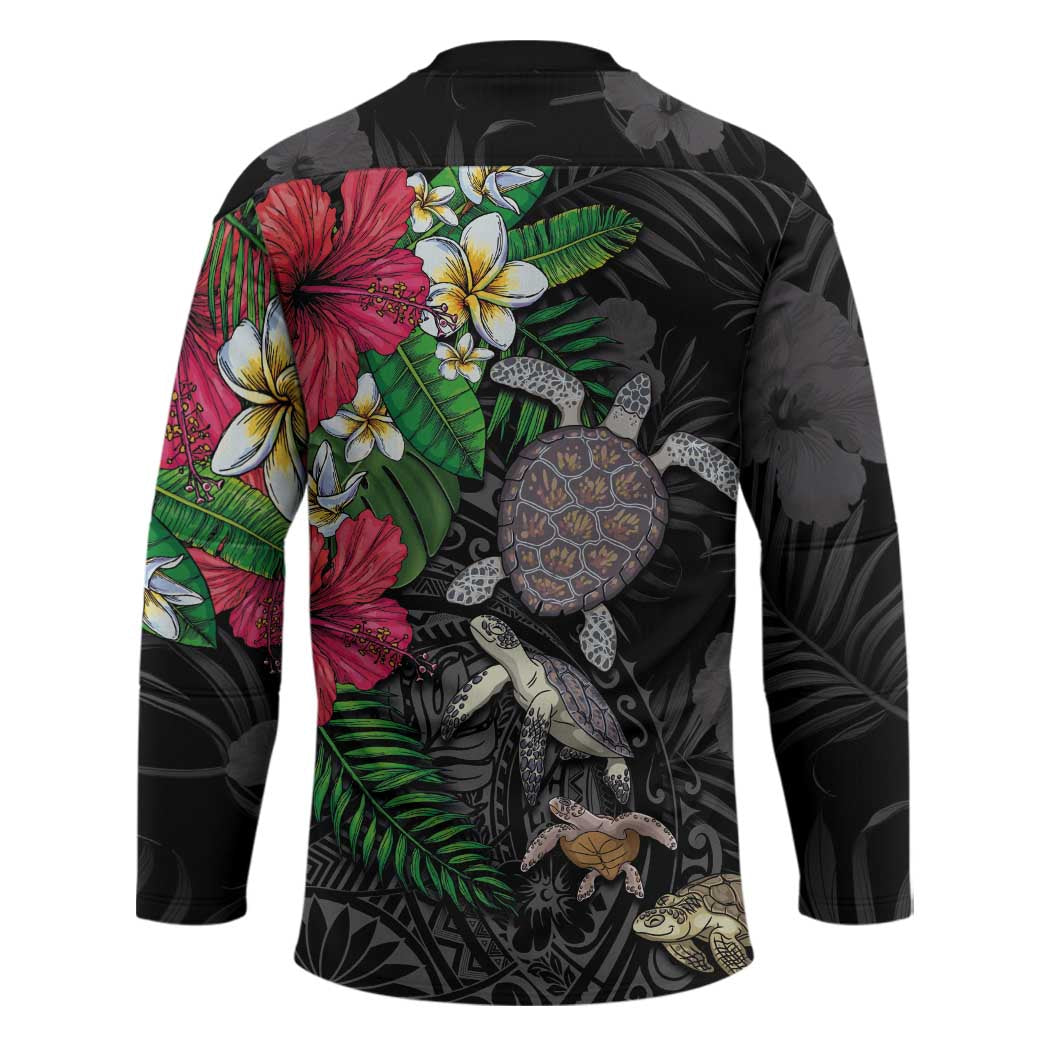 Hawaiian Tropical Plants and Turtles Hockey Jersey Polynesian Art Motifs