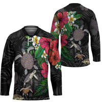 Hawaiian Tropical Plants and Turtles Hockey Jersey Polynesian Art Motifs