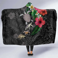 Hawaiian Tropical Plants and Turtles Hooded Blanket Polynesian Art Motifs