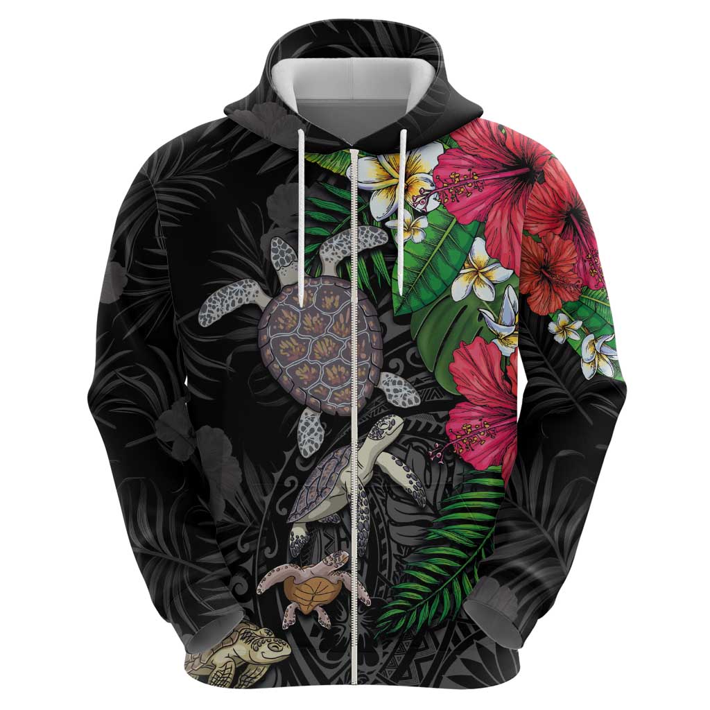Hawaiian Tropical Plants and Turtles Hoodie Polynesian Art Motifs