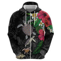 Hawaiian Tropical Plants and Turtles Hoodie Polynesian Art Motifs