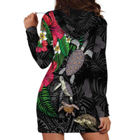 Hawaiian Tropical Plants and Turtles Hoodie Dress Polynesian Art Motifs