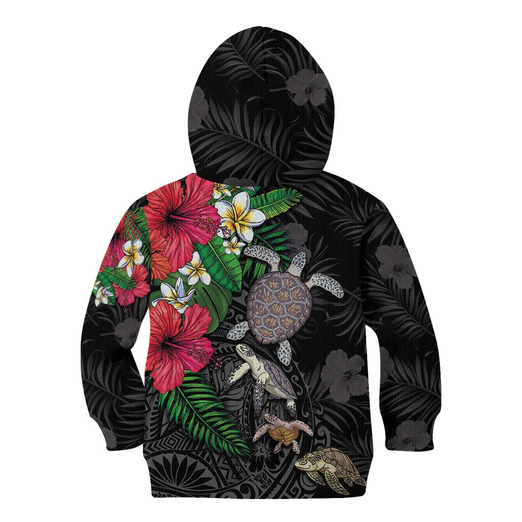 Hawaiian Tropical Plants and Turtles Kid Hoodie Polynesian Art Motifs