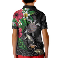 Hawaiian Tropical Plants and Turtles Kid Polo Shirt Polynesian Art Motifs