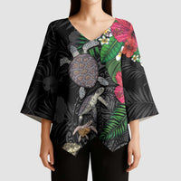 Hawaiian Tropical Plants and Turtles Kimono Sleeve Blouse Polynesian Art Motifs