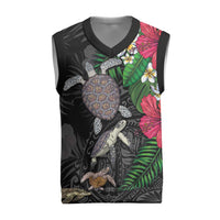Hawaiian Tropical Plants and Turtles Christmas Knitted V-Neck Vest Polynesian Art Motifs