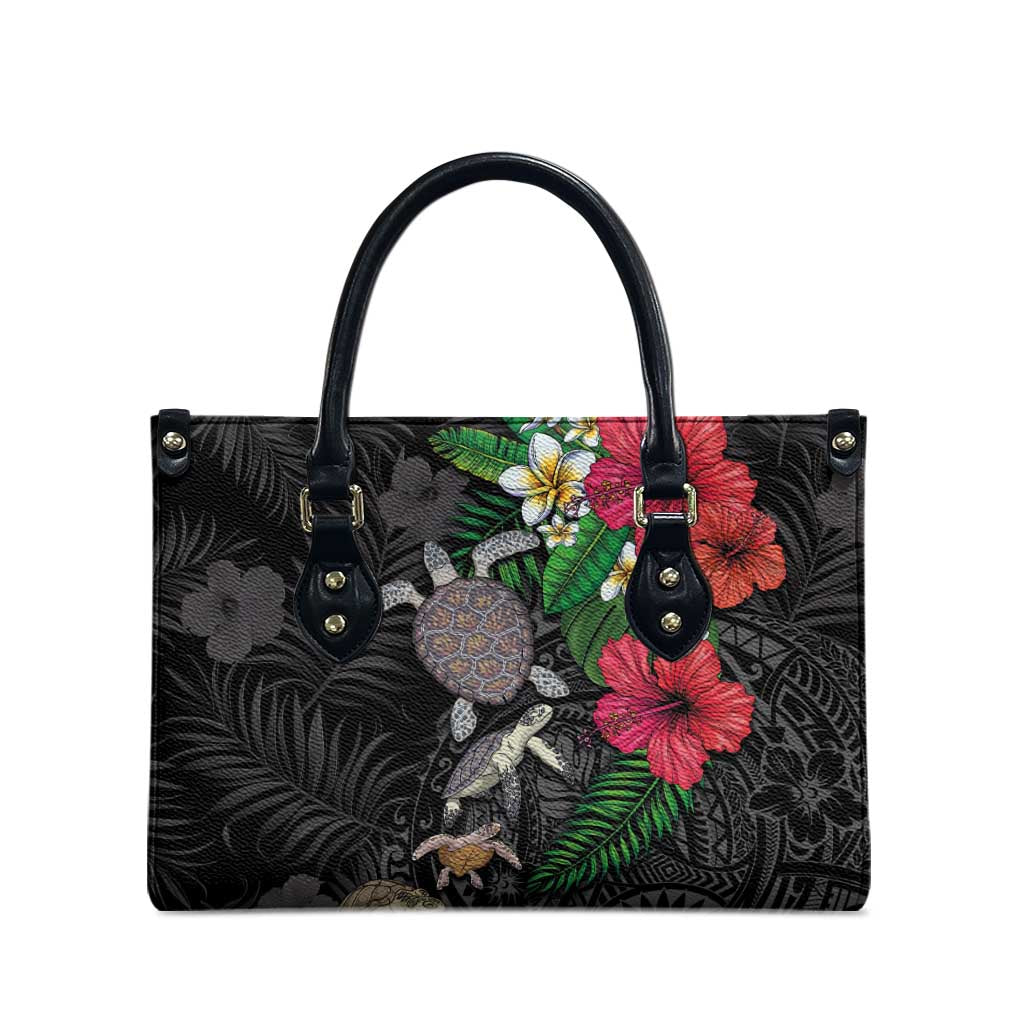 Hawaiian Tropical Plants and Turtles Leather Bag Polynesian Art Motifs