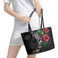 Hawaiian Tropical Plants and Turtles Leather Tote Bag Polynesian Art Motifs