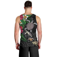 Hawaiian Tropical Plants and Turtles Men Tank Top Polynesian Art Motifs