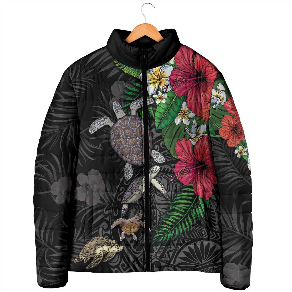 Hawaiian Tropical Plants and Turtles Padded Jacket Polynesian Art Motifs