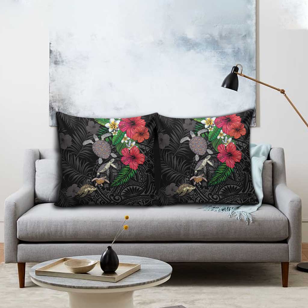 Hawaiian Tropical Plants and Turtles Pillow Cover Polynesian Art Motifs
