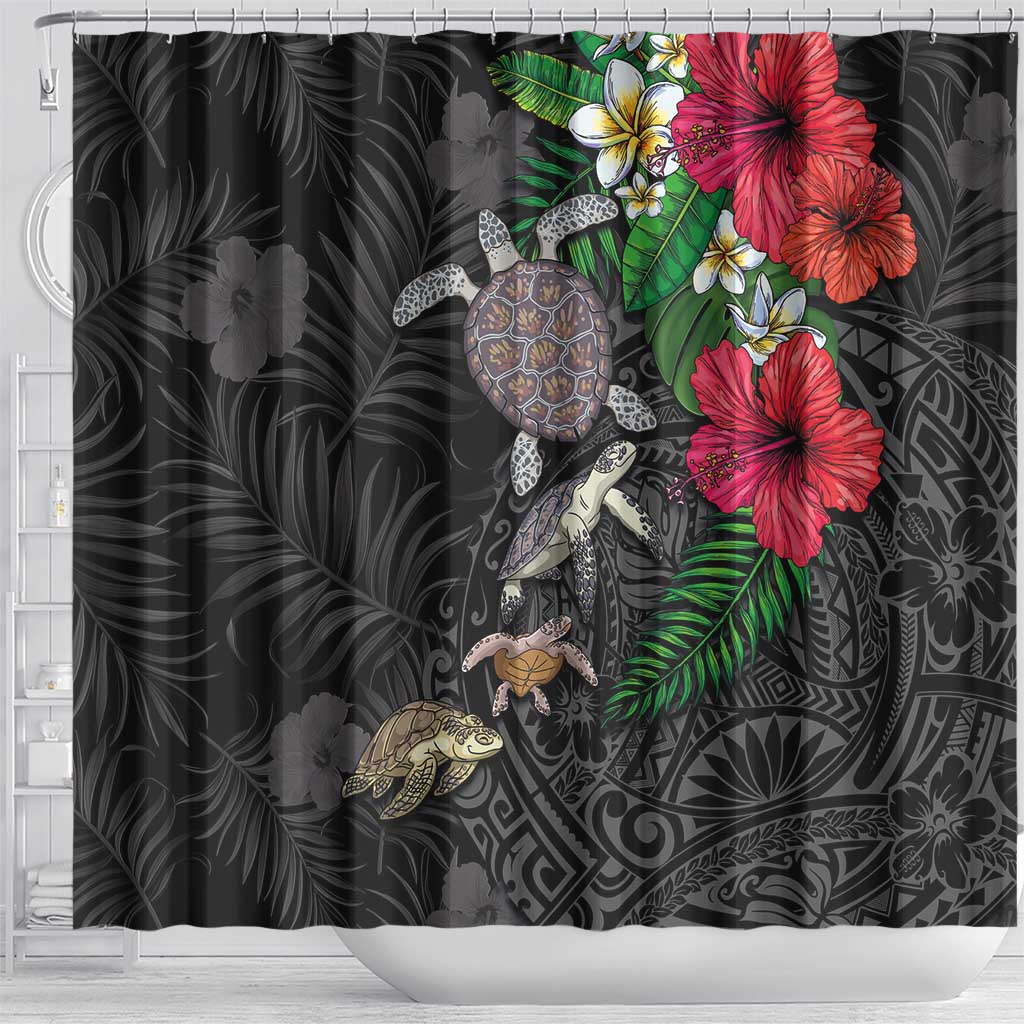 Hawaiian Tropical Plants and Turtles Shower Curtain Polynesian Art Motifs
